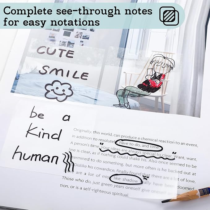 [1000 Sheets] Transparent Sticky Notes, 3x3 inch Clear Sticky Notes, Self-Adhesive Waterproof Translucent Sticky Notes for Annotation College School and Office Supplies
