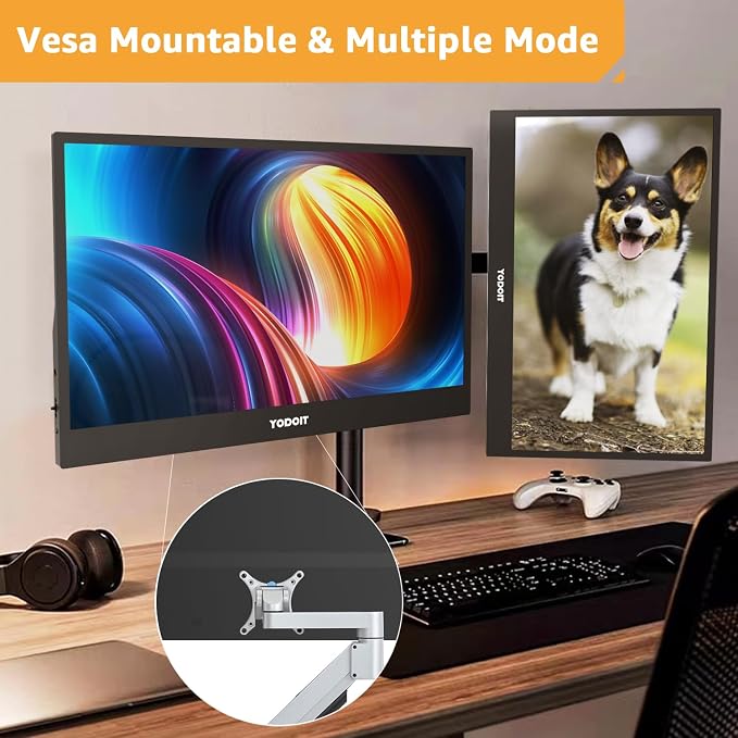 Yodoit Portable Monitor for Laptop 1920×1080 17.3" FHD Screen IPS Display with USB Type C Port, Built-in Speakers and Smart Cover Compatible with PC, MacBook, Xbox (Black)