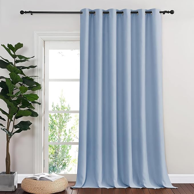 NICETOWN Room Divider Curtain 132 Inches Long, Wide Blackout Sliding Door Curtain for Bedroom, Room Darkening Privacy Window Curtain for Patio Door (1 Panel Set, Vintage Blue, 80 x 132 Inch)