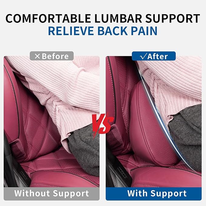 Lumbar Support Pillow for Driving Seat, Office Chair, Red, 1PC | Leather Lumbar Pillow Memory Foam Lower Back Cushion for Back Pain Relief Improve Posture, Ergonomic Back Rest Gaming Chair