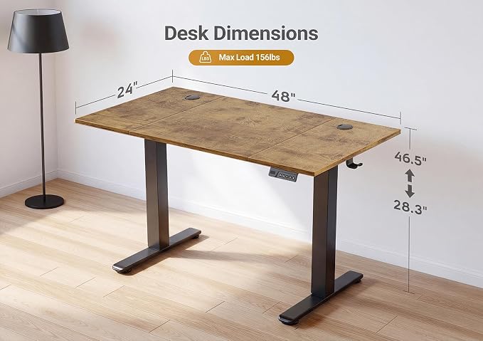 YDN Electric Standing Desk, 48x24 Inch, Rustic Brown | 3 Memory Presets, Cable Management, Adjustable Height, Sit Stand, Computer Workstation, Home Office