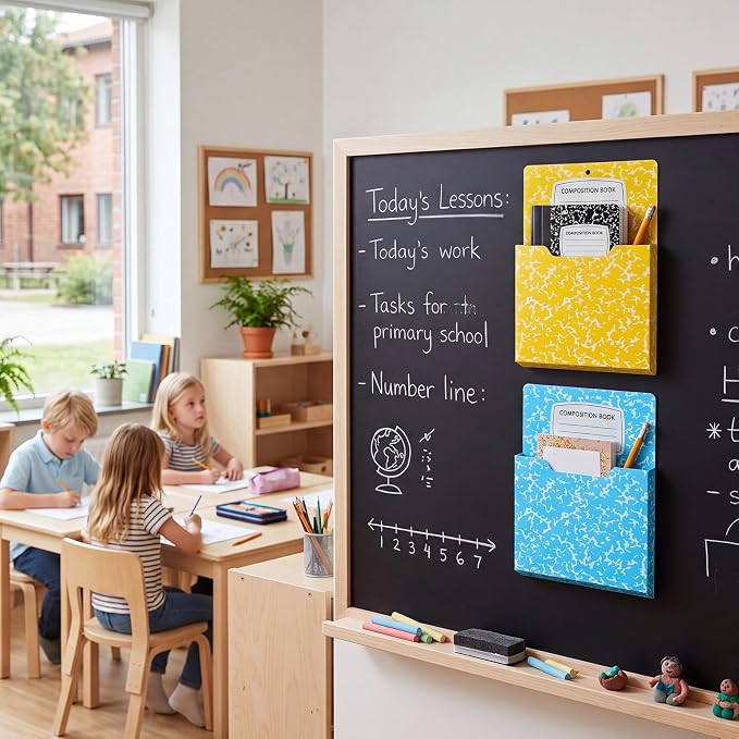 Gilprop 8 Pack Magnetic File Holder, 10"x13"x1.2" Magnetic Wall File Folders for Whiteboard, Hanging Classroom Organizer Storage, Refrigerator Magazine Holder for Mail Letters Paper Desk Office
