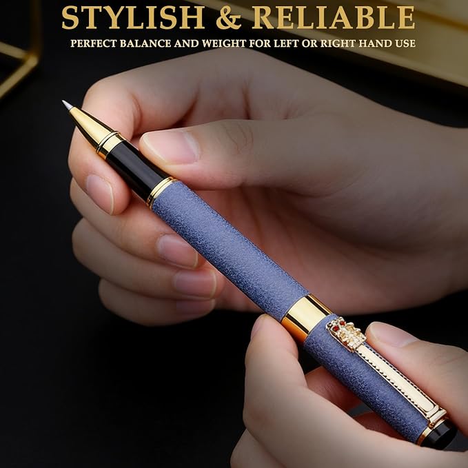 Personalized Pen | Fancy Writing Pen with Black Lacquer & Real Gold Plating | Executive Office Pen, Premium Gift Set for Men & Women | Nice Pens for Writing & Professional Use (Blue)