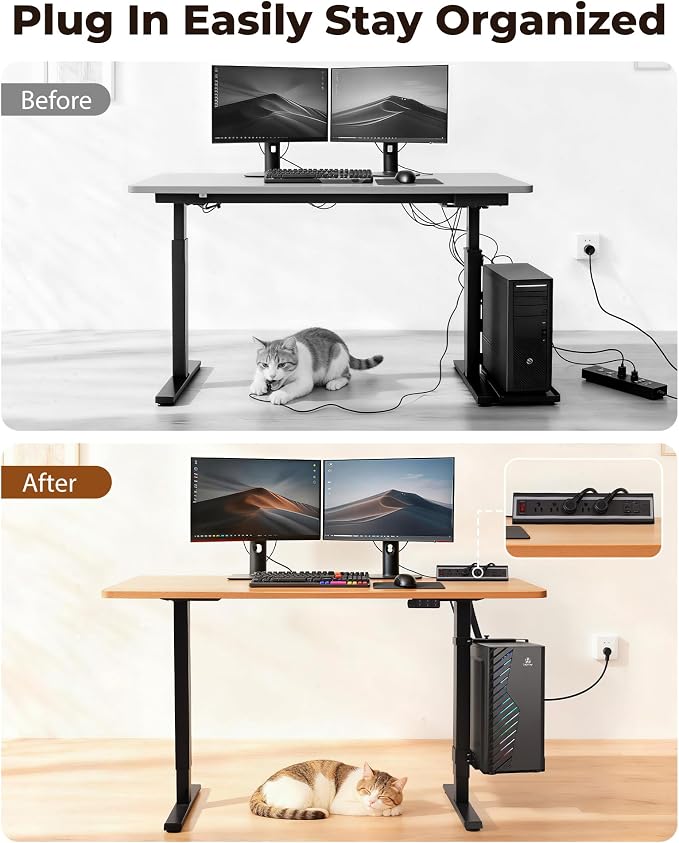 TOPSKY Dual Motor Electric Standing Desk Frame, Height Adjustable Sit Stand Base for Home Office, Fits Table Tops up to 70.8 x 31.5 Inch, 225 lb Capacity (Black, with CPU Stand)