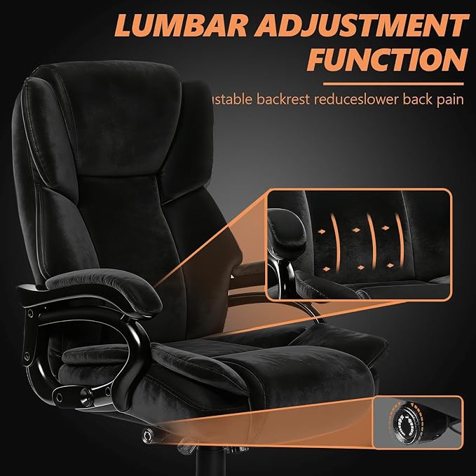 Indulgear 500lbs Fabric Big and Tall Office Chair,500lbs Heavy Duty Office Chair for Heavy People, High Back Executive Computer Chair with Adjustable Lumbar Support, Dual Rubber Wheel