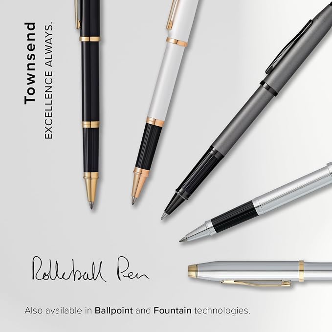 Cross Townsend Classic Black Lacquer Rollerball Pen, Black Ink - Elegant Pen, Black Ink for Effortless Writing - Consistent, Smooth Writing - Large Nib - Reliable & Long-Lasting - Includes Gift Box