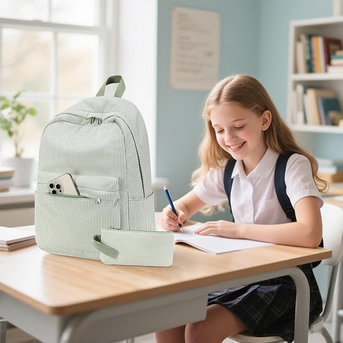 Bluboon Teen Girls School Backpack Kids Bookbag Set with Lunch Box Pencil Case Travel Laptop Backpack Casual Daypacks (Beige bow tie)