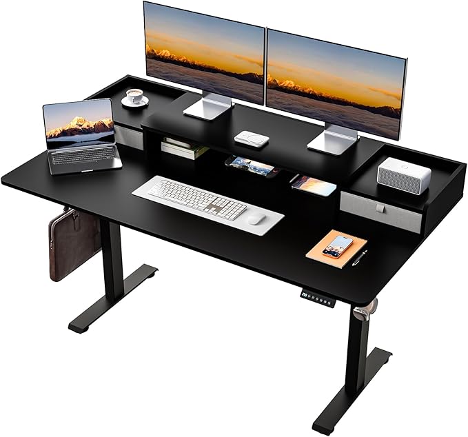 63 x 30 Inch Electric Standing Desk with 2 Drawers, Adjustable Height Widened Stand Up Desk with Storage, Sit to Stand Ergonomic Workstation for Home Office, Classic Black
