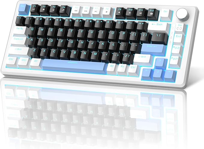 MageGee 75% Mechanical Gaming Keyboard, Compact Blue Backlit Wired Gaming Keyboards with Black Switches, EVA Foam, Knob Control, STAR75 Portable NKRO PC Gaming Keyboard - Black & Blue