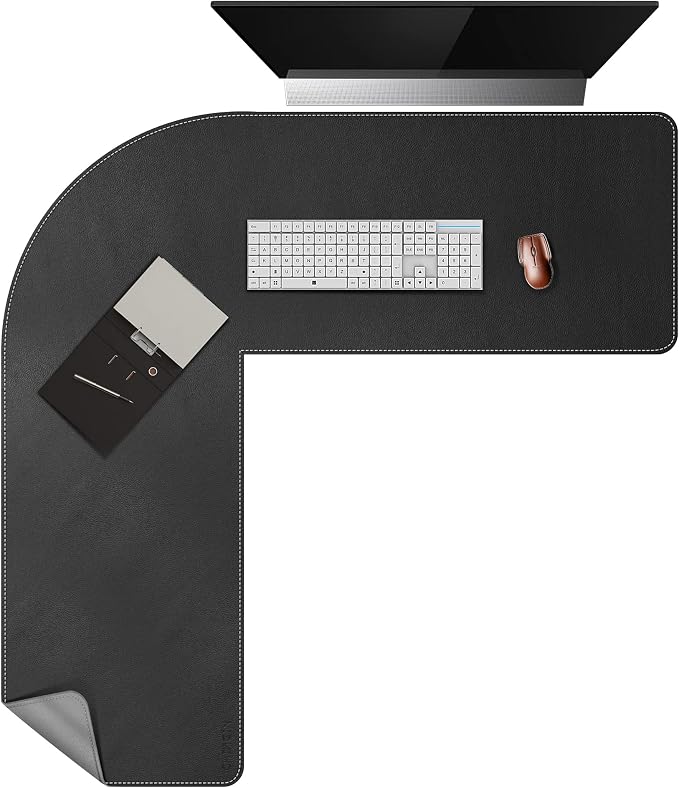 Chihein L-Shaped Desk Pad (49.2”+ 49.2”) x 15.7”, PU Leather Corner Desk Mat, Computer Office Mouse Pad Writing Table Pad for Home Office - Black/Gray