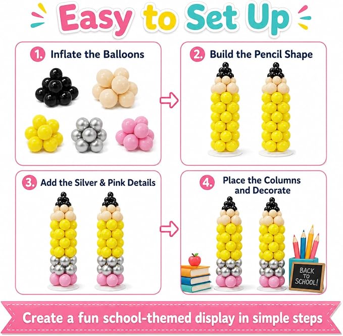 163Pcs Back to School Pencil Balloons, 12Inch Pencil Colorful Balloon DIY Arch Kit, Welcome Back First Day of School Classroom Kindergarten Party Decorations