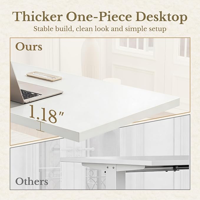 ErGear Electric Standing Desk, 48 Inch Adjustable Height Sit Stand Up Desk with 1.18" Thickness Whole-Piece Desktop, Computer Office Desk for Home Office, White