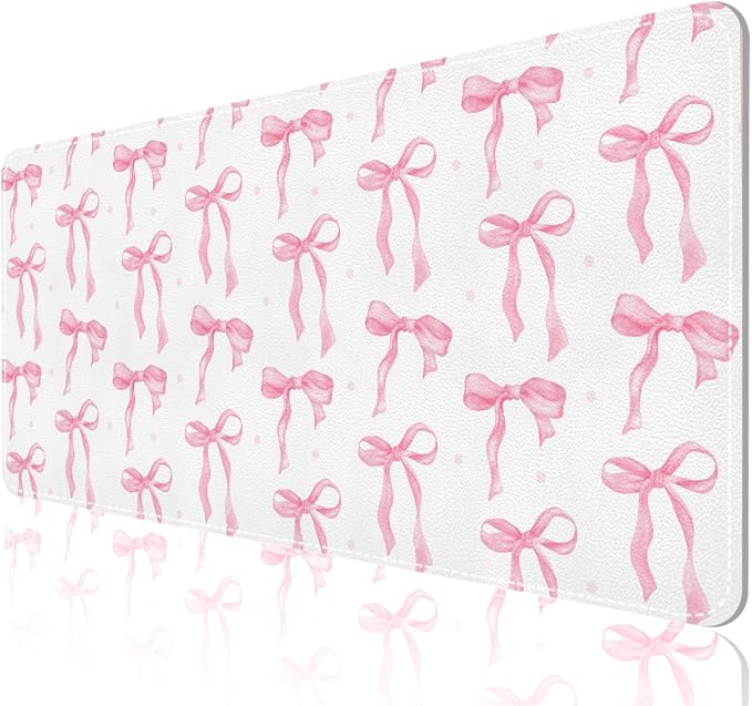 Desk Mat, XXL Large Mouse Pad,Leather Desk Pad Blotter Protector,Computer Laptop Mouse Pads for Desktop,Waterproof Writing Anti-Slip Mousepad for Office and Home I Pink Bow Girly