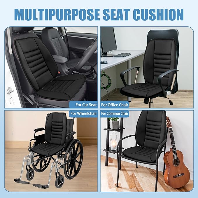 Car Seat Cushion, Memory Foam Cushion with Back Support, Black | Seat Cushion for Full Back and Seat, Ideal for Car Seat Driver, Office Chair, Wheelchair and Back Pain Relief