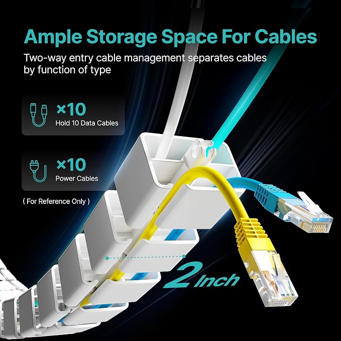 PEGZONE Under Desk Cable Management Spine – Flexible Cable Snake Organizer for Standing Desk, No Drill Clamp-on Vertebrae Wire Management for 0.4"-2" Table, White