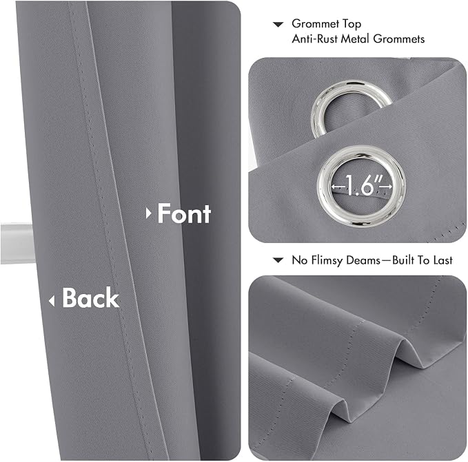 MIULEE Blackout Curtains for Bedroom Living Room 2 Panels, Thermal Insulated Room Darkening Drapes Grommet Noise Reducing Light Blocking Window Treatments 72 Inches Long 40x72 Inch Light Gray