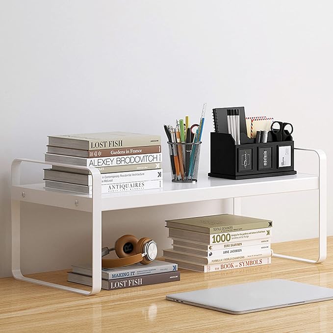 YGYQZ Desk Shelf Organizer, 1-Tier Desktop Bookshelf, White | Cute Minimalist Style, Modular Desktop Storage, Space-Saving Organization, Ideal for Office & Dorm