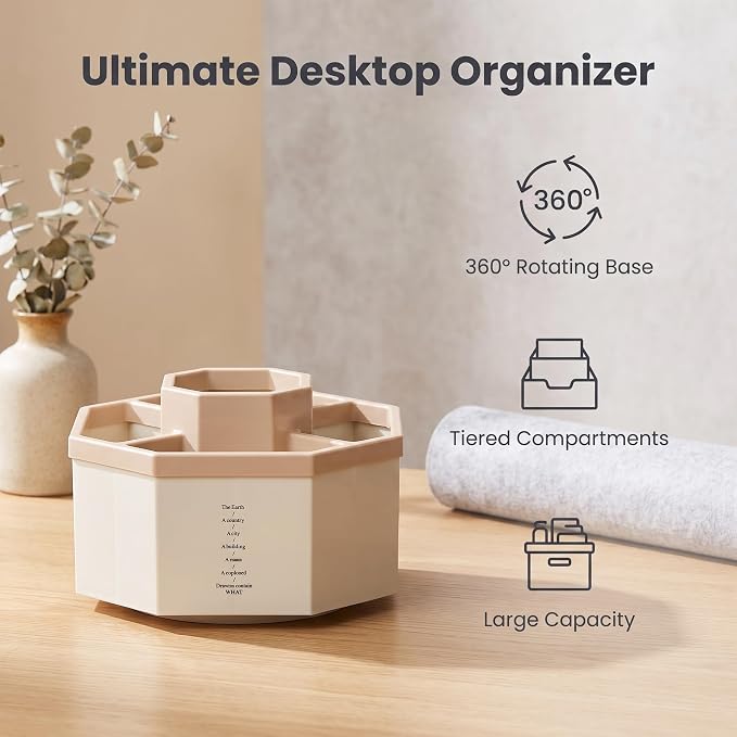 Jekelife 360 Degree Rotating Pen Holder,5-Compartment Desk Organizer,Pink | Compact 5-compartment pen organizer rotates smoothly to store writing tools, craft supplies and small desk accessories.