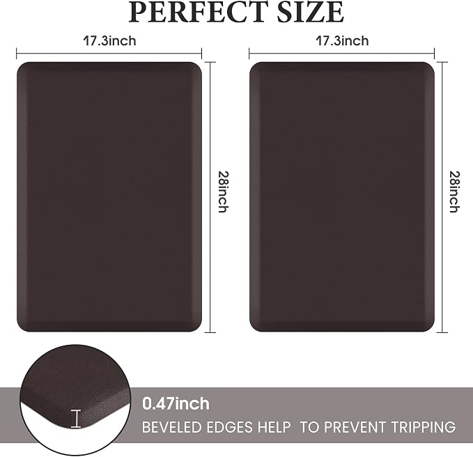 HappyTrends 2 PCS Kitchen Mat Cushioned Anti-Fatigue Floor Mat, Heavy Duty Ergonomic Comfort Foam Standing Mat, Waterproof Non-Slip Kitchen Rugs for Home, Office, Laundry,Chocolate