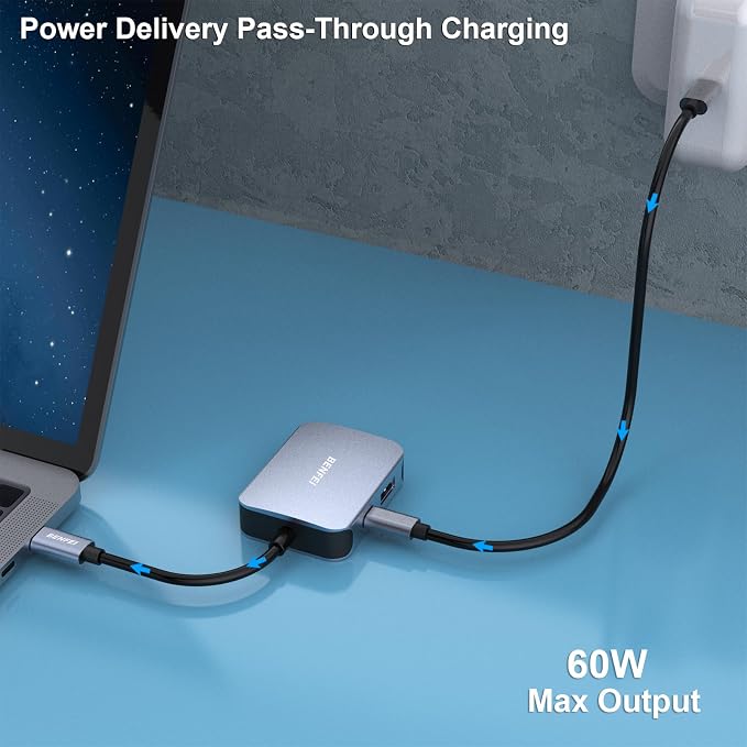 BENFEI USB C HUB 4-in-1, USB Type-C to HDMI VGA Adapter, USB C to USB Adapter, USB Type-C Power Delivery, Compatible with iPhone 15 Pro/Max, MacBook Pro/Air 2023, iPad Pro, iMac, S23, XPS 17