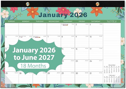 2026 Desk Calendar, Large Desktop/Wall Monthly Calendar (Jan. 2026 - Jun. 2027) 17'' x 12'' Personal Desk Planner for Teacher Family School Office Supplies