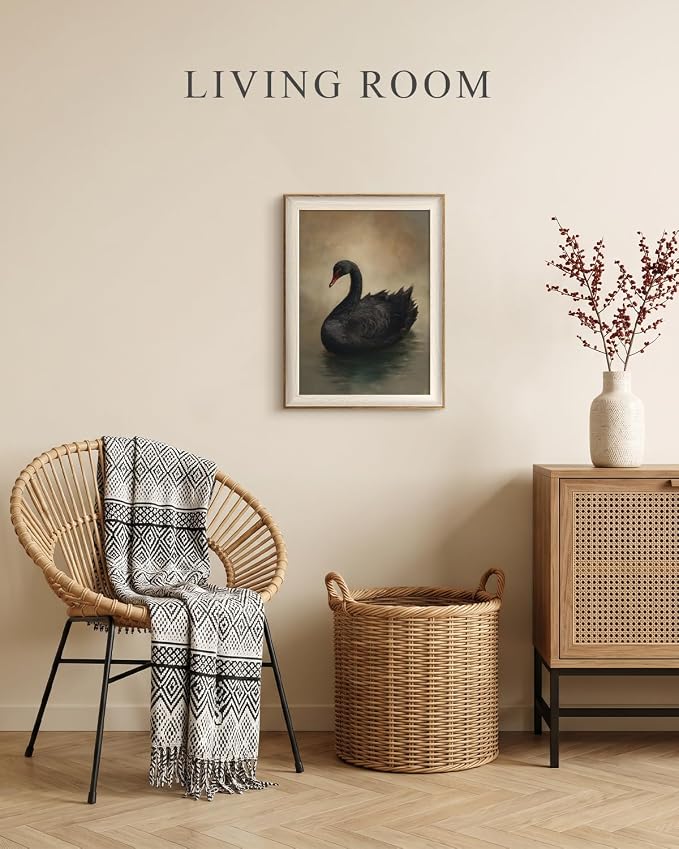 VIYYIEA Framed Wall Art for Living Room, Elegant Black Swan Canvas Prints, Vintage Moody Animal Home Decor, Aesthetic Bedroom Bathroom Kitchen Office Decor, Thoughtful Gift, 12x16 Inch