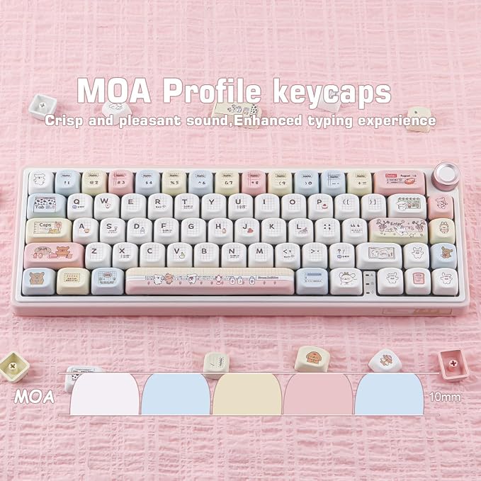 Sunzit MOA Profile Keycaps-Line Dog,PBT Keycap Set, Dye-Sublimation Custom Key caps Keyboard Keycaps 60 65 75 100 Percent for MX Switches Mechanical Keyboard