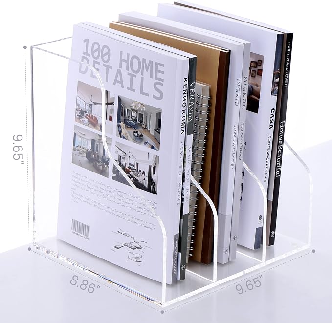 HeZone Desk File Organizer, Acrylic Magazine File Holder with 3 Vertical Compartments Rack File Sorter for Office Home Classroom Desk Organization, Clear…