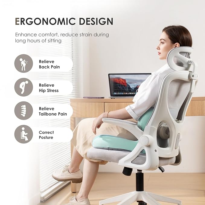 FLORICH Memory Foam Truck Seat Cushion,Car Seat Cushion and Lumbar Support Pillow for Office Chair, Ergonomic Back Support & Sciatica Relief for Long Drives(Green)
