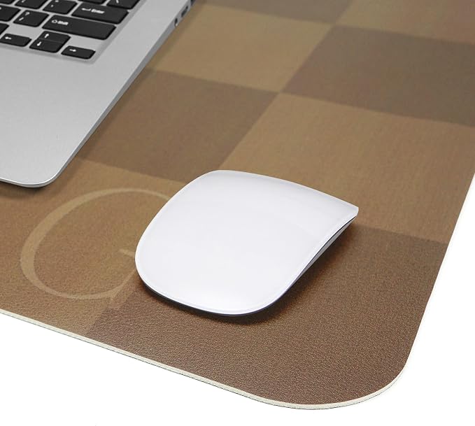 AFIING Brown Checkered Desk Pad 31.5" x 12" | Waterproof PU Leather, Non-Slip Rubber Base, Checkered Design, Office & Home
