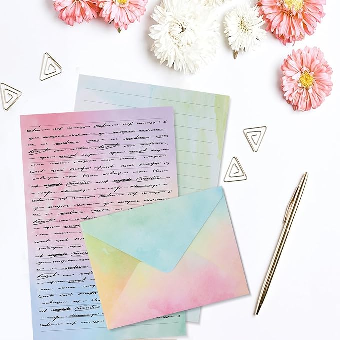 160Pcs Stationary Letter and Envelopes:50 Watercolor Stationery Paper&50 Envelopes,Lined Stationery Paper and Envelopes Set,Stationary Paper and Envelopes Set,Letter Writing Stationery Sets
