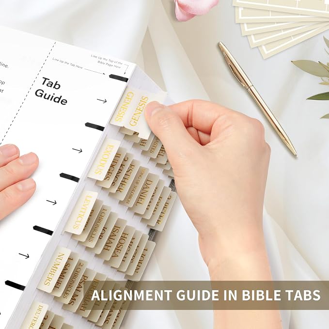 Bible Tabs for Women & Men, Bible Tabs for Study Bible, Large Print Bible Tabs for Easy Navigation, Bible Index Tabs, 66 Tabs Old & New Testament, Extra 9 Blank Tabs - Beige