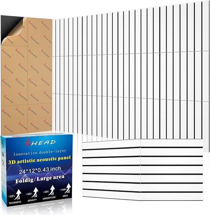 16 Pack 2-Layer Fold Soundproof Wall Panels, 12 x 12 x 0.41 in Large Sound Proof Foam Panels for Walls, 0.9lb/ft³ High Density, 3D Acoustic Panels,Artistic Noise Dampening Panels White&Black