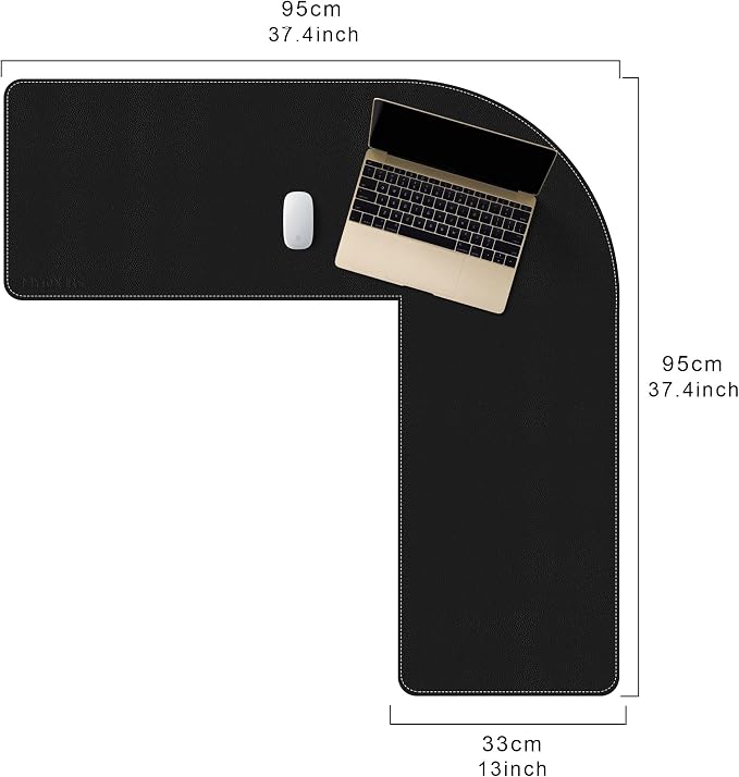 Mydours L-Shape Desk Pad, (38"+38) x 13" Large PU Leather Corner Desk Mat Blotter, XXL Large Waterproof Gaming Mouse Pad, Desktop Protector for Computer Keyboard Home Office (Black)