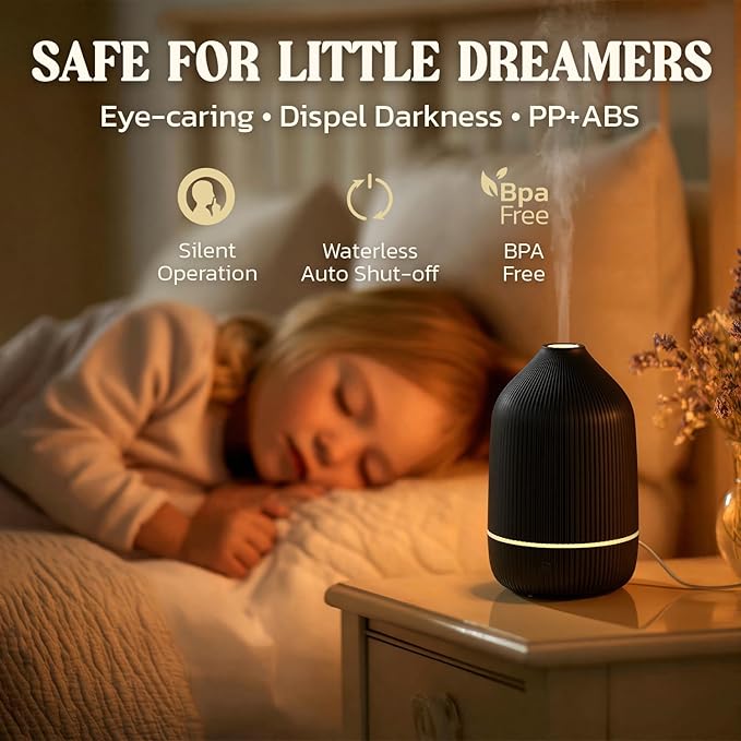 Essential Oil Diffuser, 2Pack, 100ml Aromatherapy Diffuser, Mini Ultrasonic Diffuser for Essential Oil, Home, Office, Cool Mist Humidifier with 7 Led Light, Auto Shut-Off, White & Black