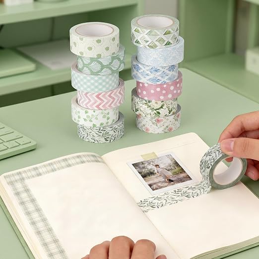 12 Rolls Watercolor Floral Washi Tape Set 15 mm Vintage Flower Decorative Masking Tape for Summer School Arts DIY Craft Scrapbook Journal Supplies Gifts(Watercolor,Garden)