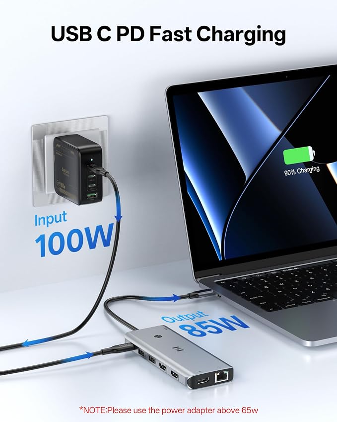 USB C Docking Station 3 HDMI, Selore 13-in-1 Docking Station 3 Monitors with Triple HDMI, 10Gbps USB A/C 3.1, 100W PD Charging, Gigabit Ethernet, SD/microSD Card Reader for Dell/HP/Lenovo Laptops