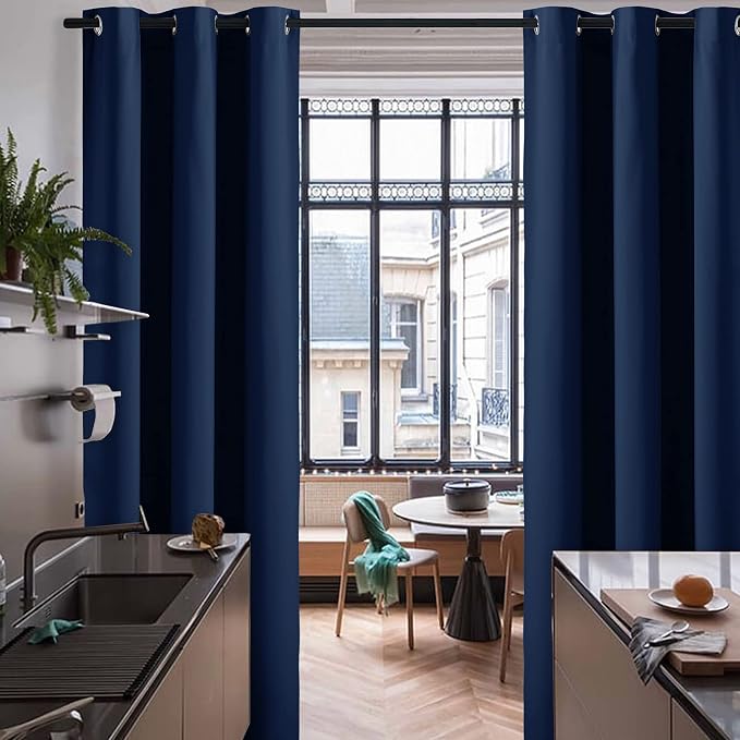 RYB HOME Blackout Curtains for Bedroom, Thermal Insulated Energy Efficient Privacy Wall Drapes for Living Room Dining Room, Width 60 x Length 84 inches, Navy Blue, 1 Panel