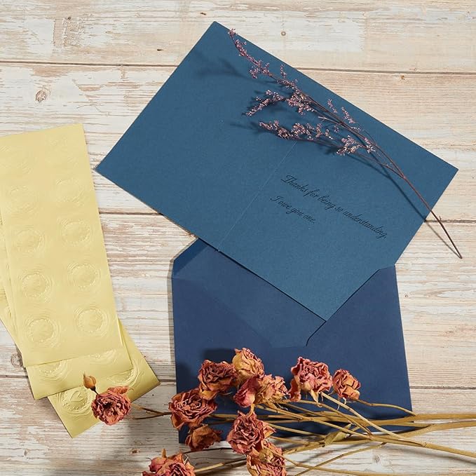 50 Pack Navy Blue A6 Envelopes with Cards and Gold Stickers, 4x6 | With Thick Folded Cardstock, For Greeting Cards, Wedding, Birthday, Invitations, Baby Showers