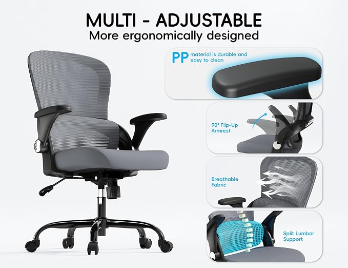 TRALT Office Chair - Ergonomic Office Chair with Back Support, Home Office Desk Chairs, 330lbs Wide Seat Big and Tall Office Chairs, Comfy Desk Chair for Work, Study, Office, Gaming (Black Grey)