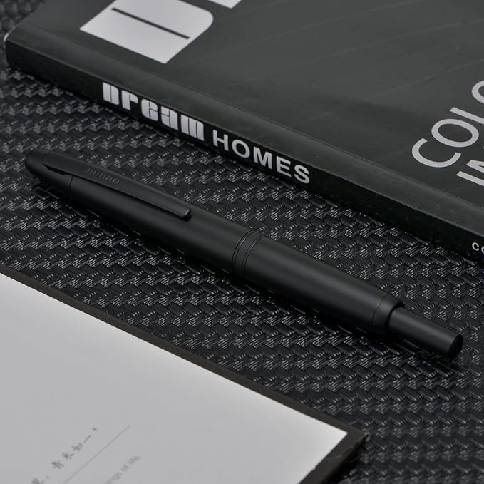 Jinhao 10 Press Fountain Pen with Box, Matte Black Retractable Medium Nib with Ink Converter Set (Clip Version)
