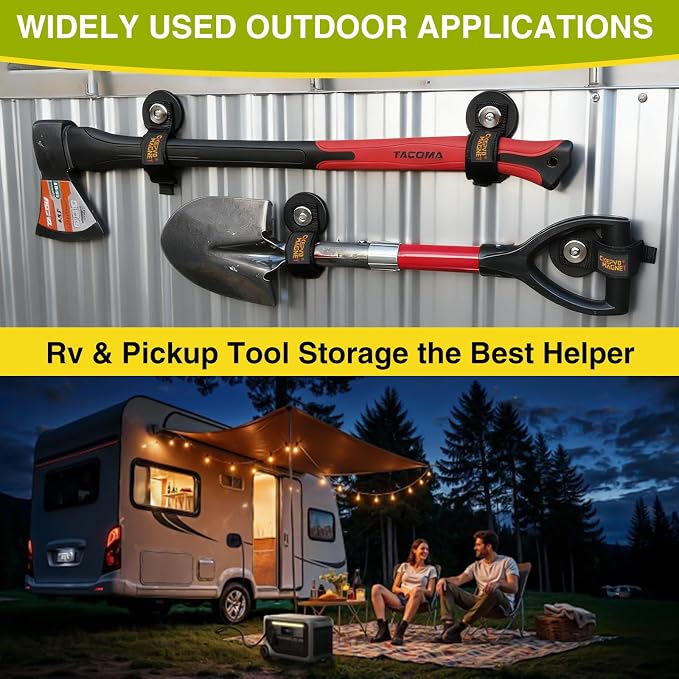 Magnetic Tool Holder with Adjustable Straps - 4Pcs Heavy Duty Garage Hooks for Extension Cord, Hose, Power Tools 2.59 INCH, No Scratch Design, RV/Boat/Workshop (4, 2.59''Magnet)