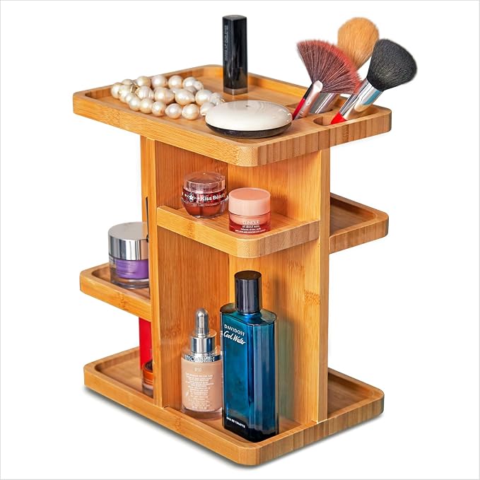 Bamboo 360 Degree Rotating 12 inches Makeup Organizer, Cosmetic Organizer | Multi-Function Storage for Makeup Desk, Bathroom, Bedroom,Toiletries, Gift for ladies and women