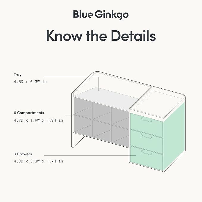Blue Ginkgo Stackable Desk & Pen Organizer, White, Made in Korea | Multi-Compartment. 3 Transparent Drawers. Easy Access.