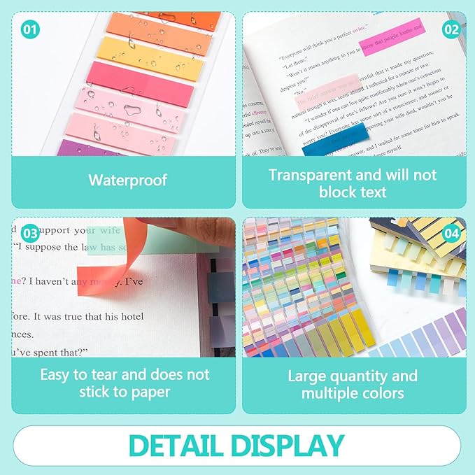 ReliThick 8000 Pcs Annotation tabs Sticky Tabs for Books Transparent Sticky Notes 40 Multicolor Writable Page Markers Book Flags Strip for Annotating Reading Supplies Bookish Gift