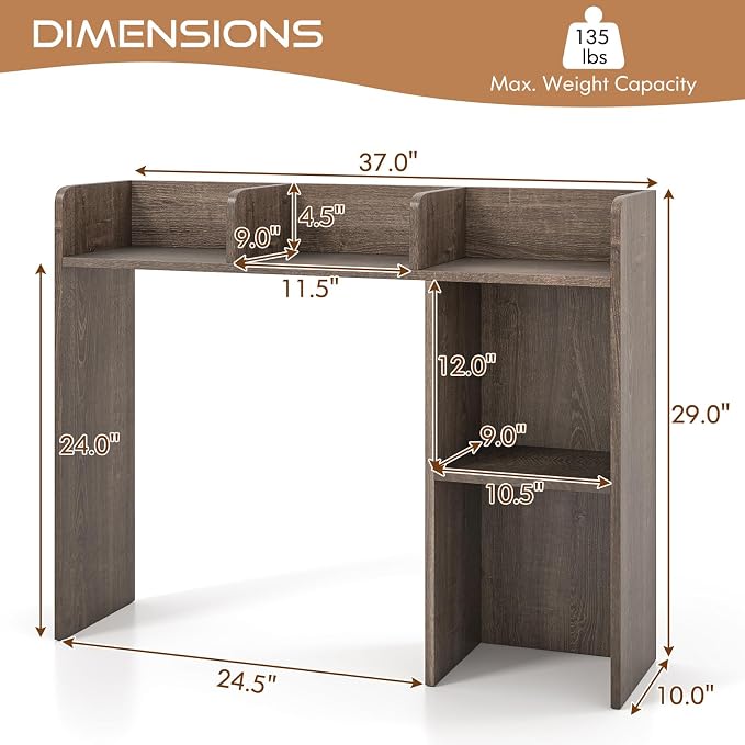 Tangkula Desktop Bookshelf, Countertop Storage Hutch with Shelves for Computer Desk, Desk 3-Tier Display Rack, Multipurpose Wood Desktop Hutch Storage Organizer for Dorm Office
