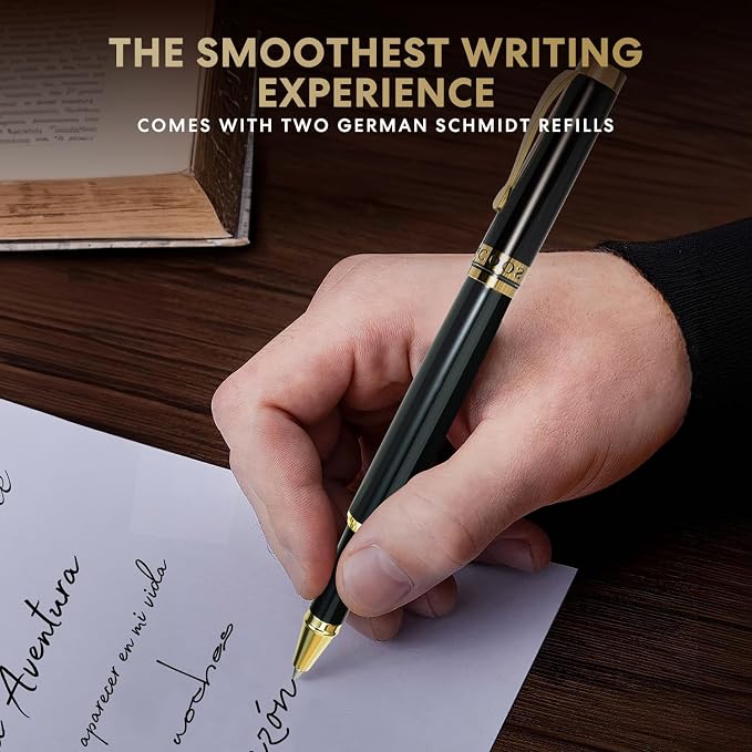 Luxury Rollerball Pens Smooth Writing Miscoos Nice Pens for Men & Women Gift Pen Set for Executive Office,Professional,Graduation Fancy Pens with 1 Black Ink Refills (Black2)