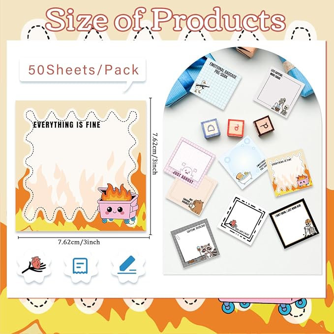 Funny Sticky Notes Gifts - 9 Pack Funny Notepads 3x3 Inch Work Gag Office Gifts, Foolish Fun Self-Stick Memo Pads Supplies for Friends Coworkers, 450 Sheets