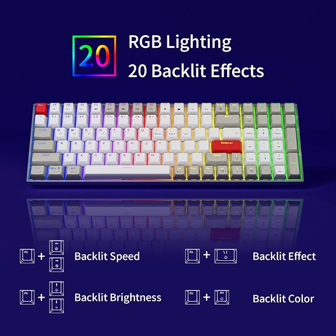 Newmen GM1000 Wireless Mechanical Gaming Keyboard,Bluetooth 5.0/2.4GHz/USB-C Hot Swappable Custom Keyboard,RGB Backlit Mechanical Keyboards for with Number Pad for Mac/Win(G-Red Switch)