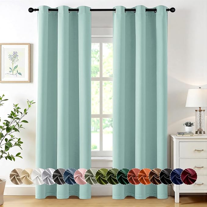 MIULEE Blackout Curtains for Bedroom Living Room 2 Panels, Thermal Insulated Room Darkening Drapes Grommet Noise Reducing Light Blocking Window Treatments 84 Inches Long 40x84 Inch Aqua